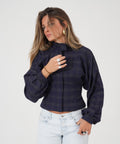 NAVY PLAID CASHMERE BOMBER JACKET