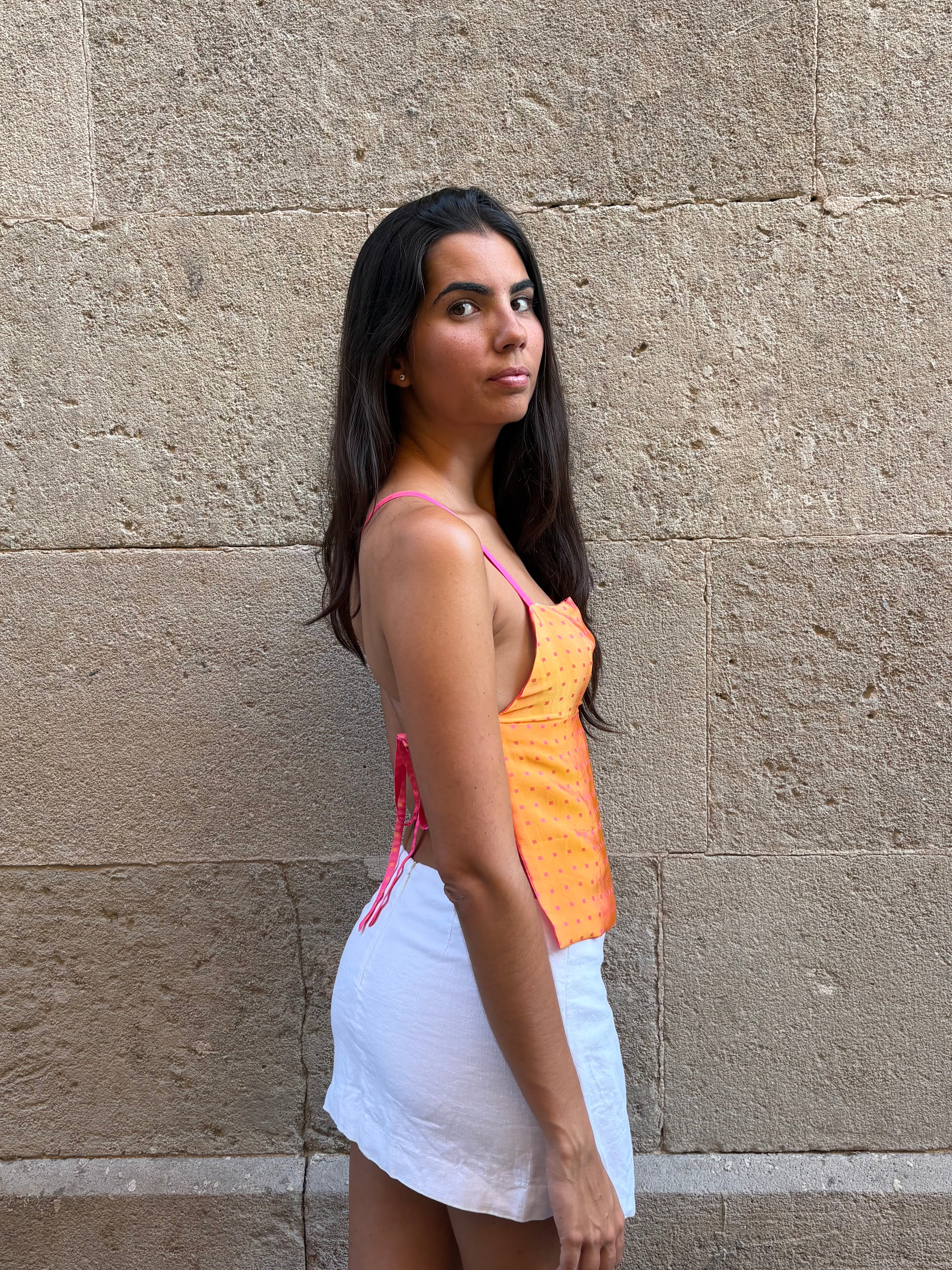SUNSET SILK TOP + SCRUNCHIE