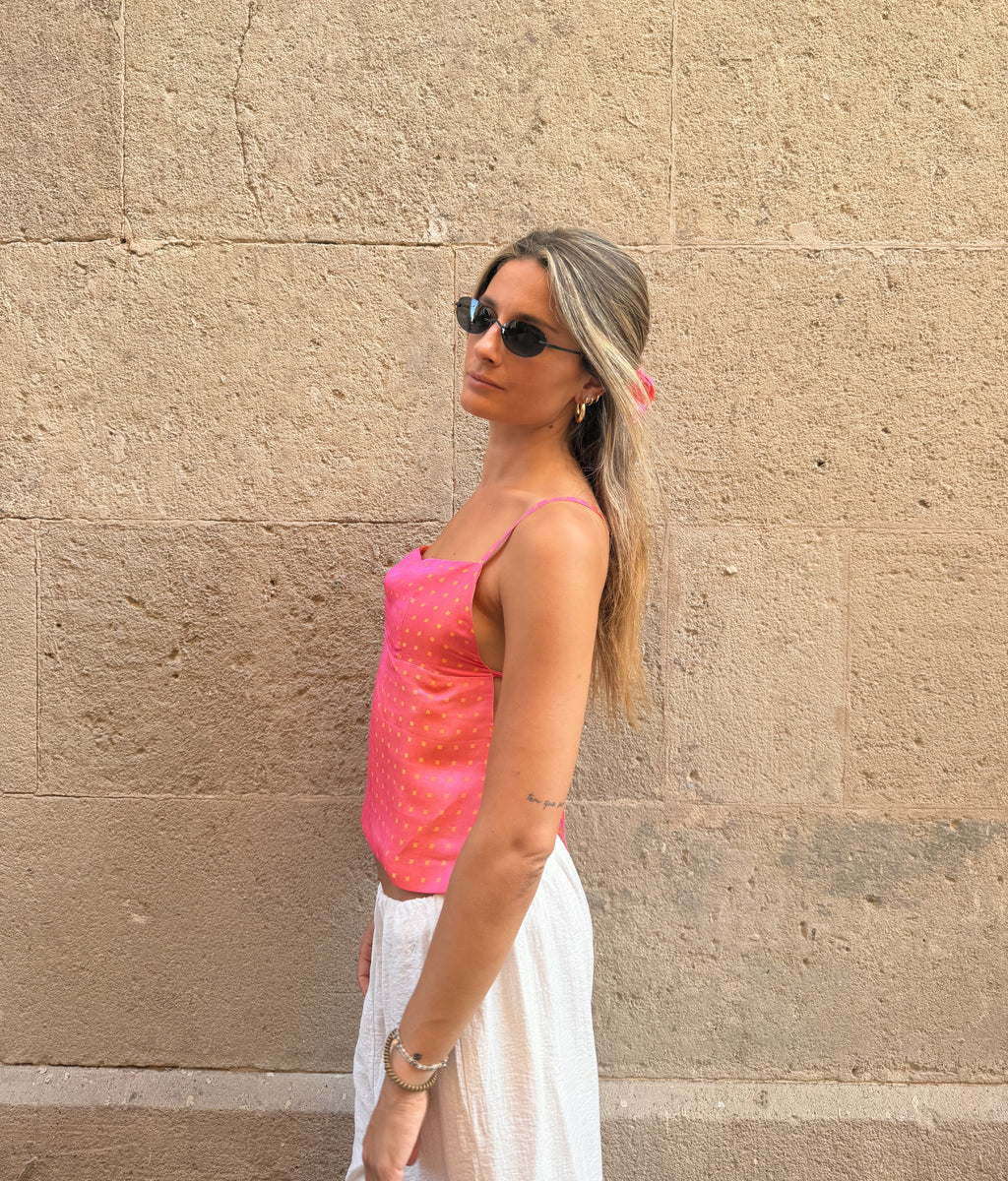 SUNSET SILK TOP + SCRUNCHIE
