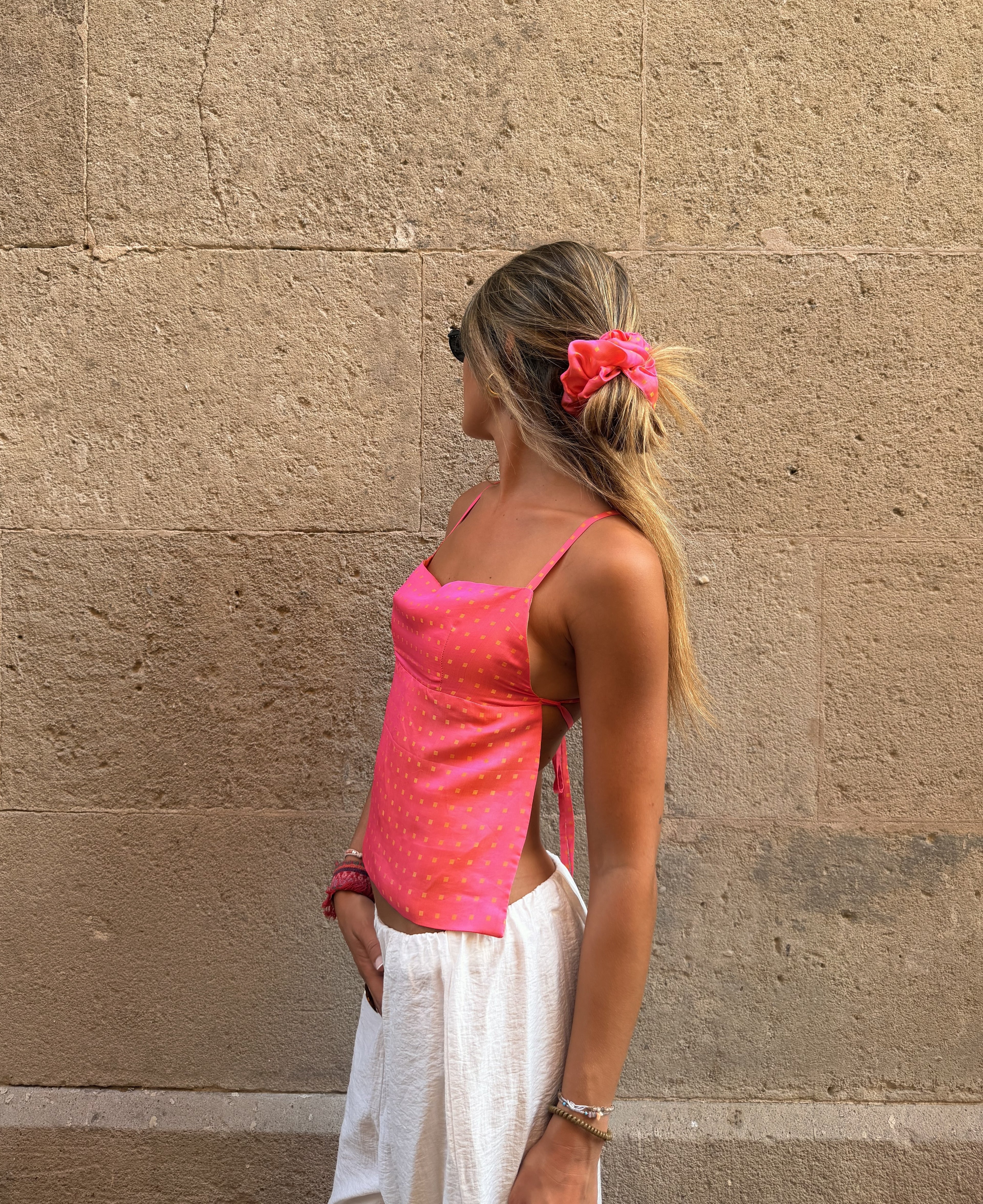 SUNSET SILK TOP + SCRUNCHIE